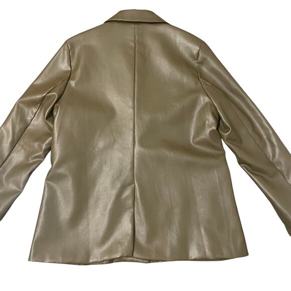 Paper Crane Green Blazer Vegan / Faux Leather Jacket Edgy Sleek Women's sz Large - Picture 9 of 16
